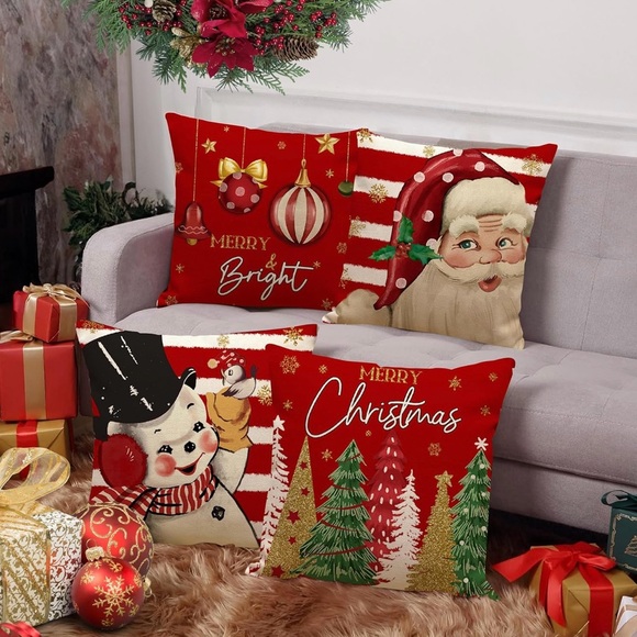 Festive Christmas Throw Pillow Covers Set - Red and White. size 18x18 - Picture 2 of 6